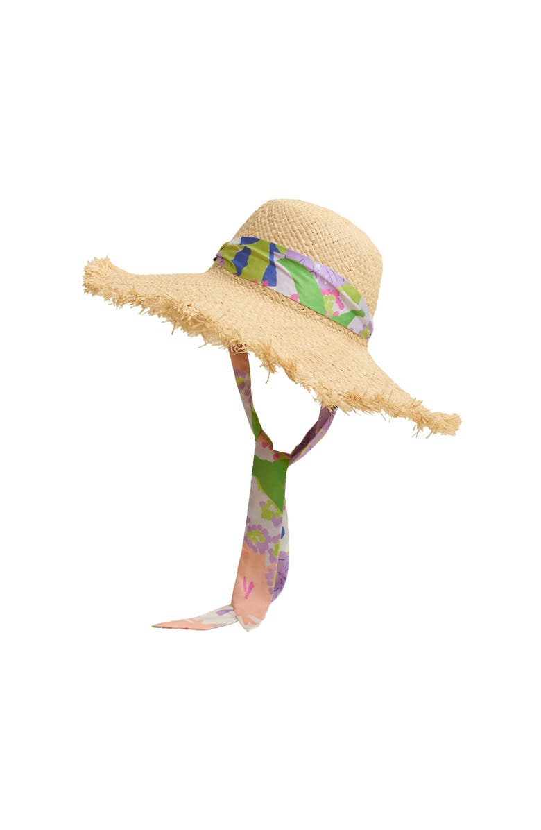 Lost Pattern FRIDA x LOST PATTERN "Frida's Garden" Straw Hat with Ribbon Tie, Main, color, Pink