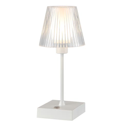 Oscar Modern Industrial Rechargeable/Cordless Iron/Acrylic Integrated Portable LED Table Lamp with Ribbed Shade