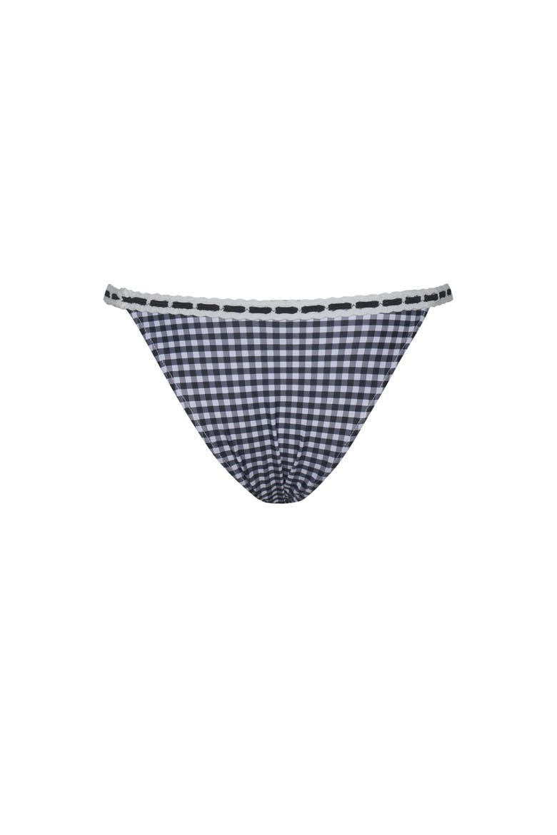 Genevia Gingham Lace Decoration Bikini Bottom, Alternate, color, Black