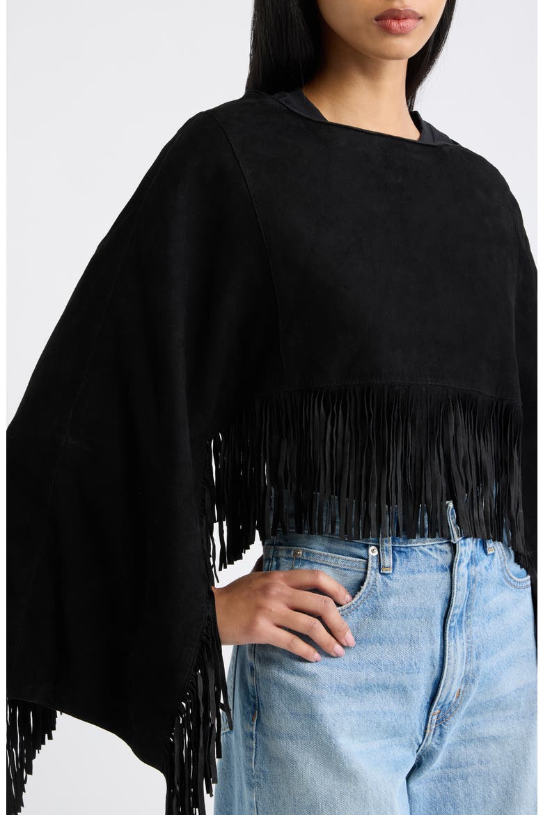 Paige Fringe Detail Suede Poncho, Alternate, color, BLACK