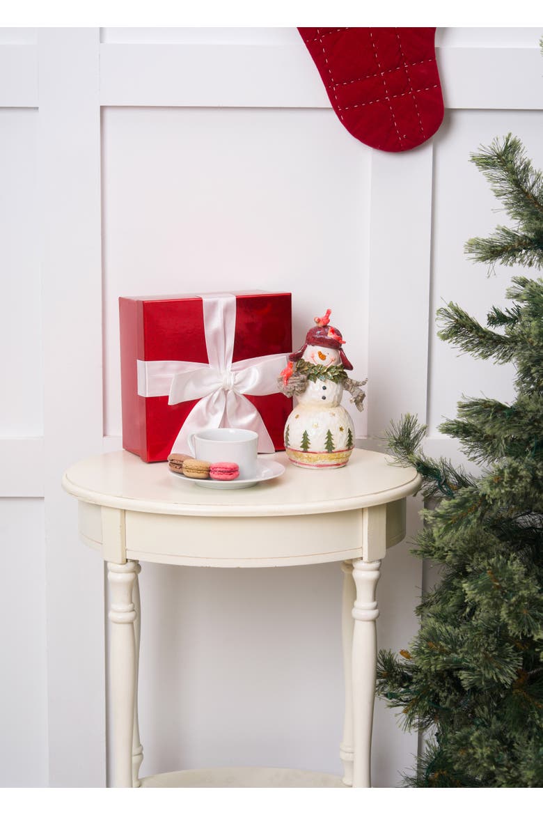 Snowman With Cardinals Figurine, Alternate, color, White