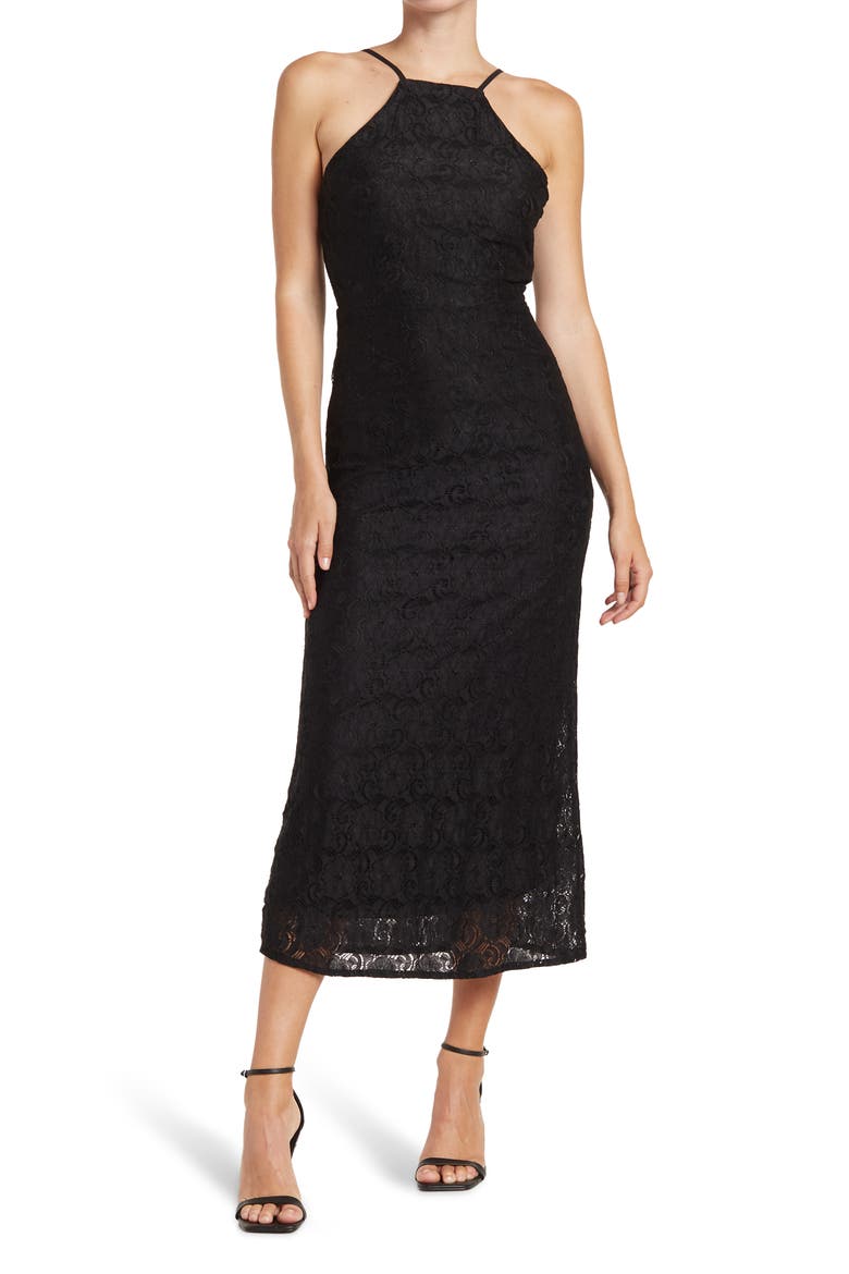 Halter Lace Midi Dress, Main, color, BLACK