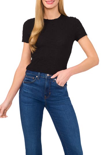 Cece Puckered Knit Baby Tee In Black
