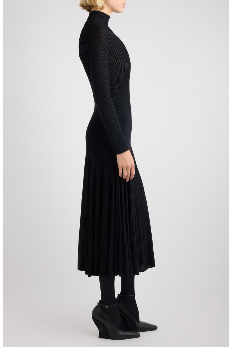 Twisted Rib Long Sleeve Wool Blend Dress, Alternate, color, NOIR ALAIA