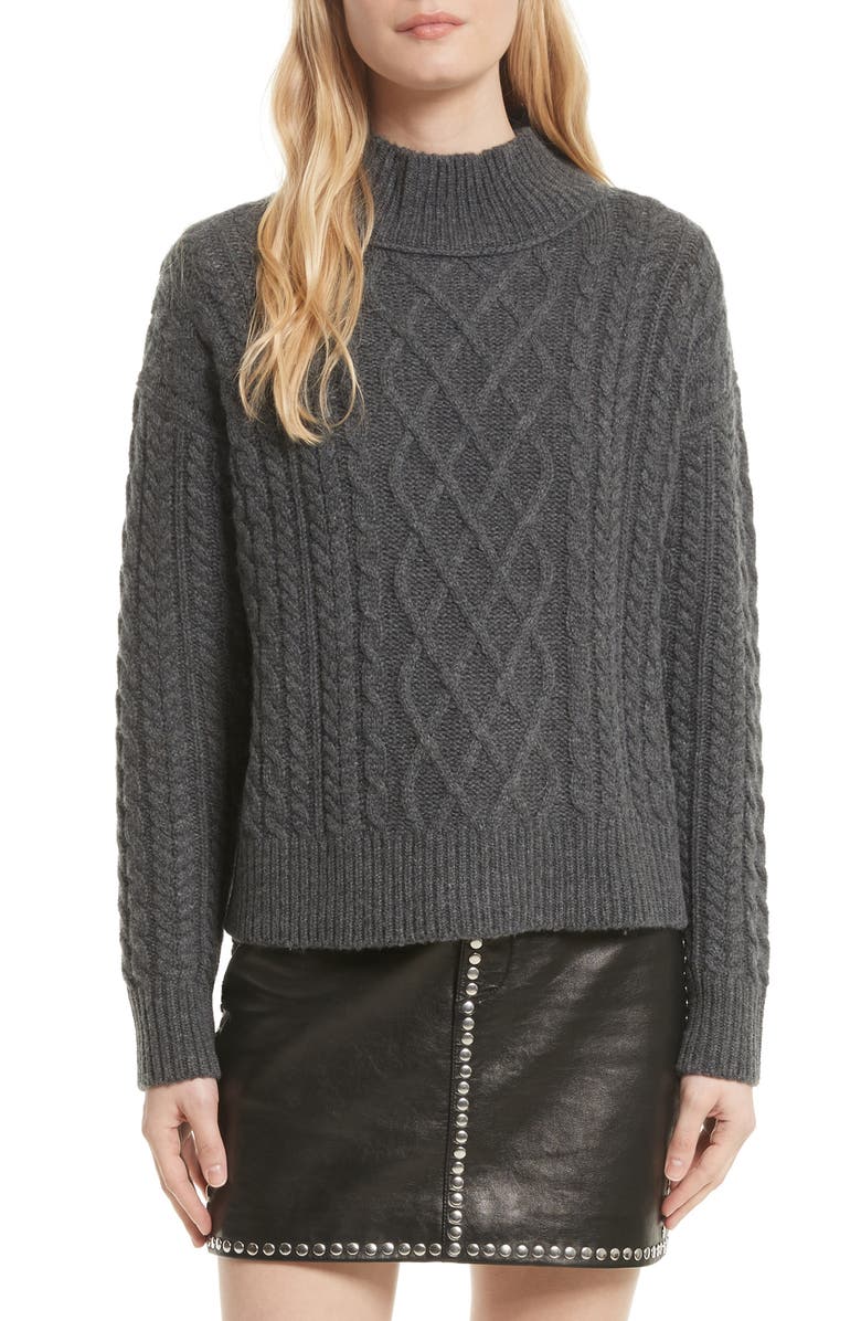 FRAME Wool & Cashmere Cable Knit Crop Sweater, Main, color, 