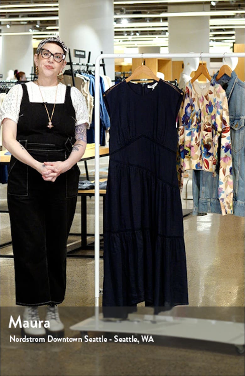 Lace Inset Handkerchief Hem Linen Blend Midi Dress, sales video thumbnail