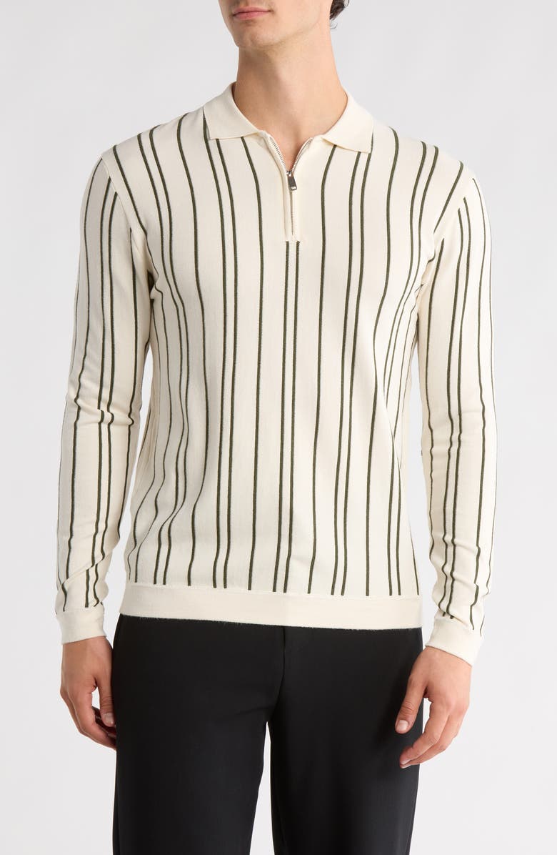 DENIM AND FLOWER Stripe Quarter Zip Sweatshirt, Main, color, Olive