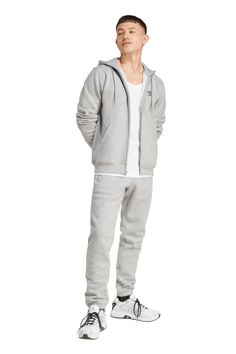 Trefoil Essentials Zip Hoodie, Alternate, color, MEDIUM GREY HEATHER