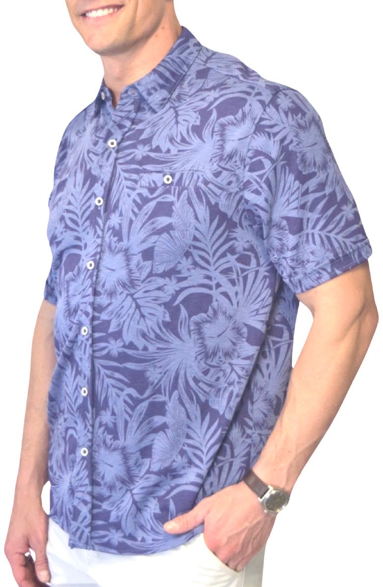 NICOBY Polynosic Short Sleeve Button-Up Shirt, Main, color, Purple