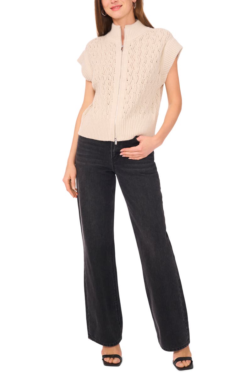 1.STATE Cable Stitch Zip-Up Sweater Vest, Alternate, color, Sugar Oak