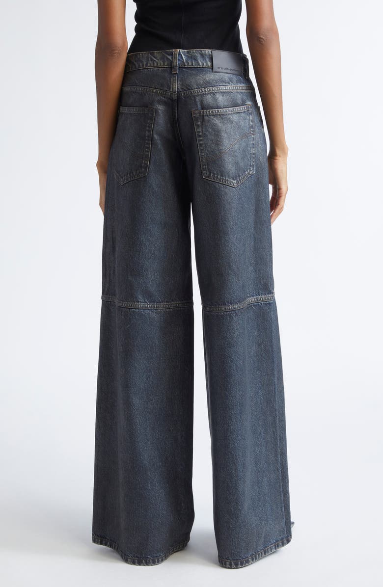 Stella McCartney Waxed Organic Cotton Denim Wide Leg Jeans, Alternate, color, Aged Blue