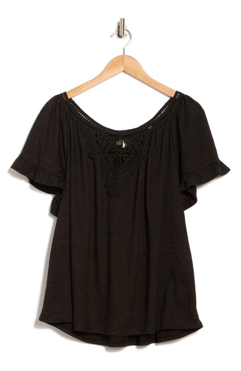 MAX STUDIO Embellished Yoke Flutter Sleeve Top, Alternate, color, Black