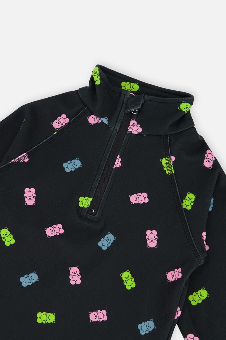 Two Piece Gummy Bears Brushed Half-Zip Top & Pants Thermal Underwear, Alternate, color, Black Printed Gummy Bears