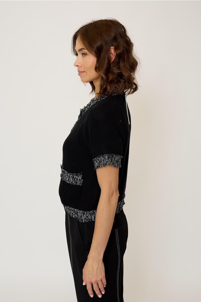 Women's Maribel Frayed Edge Tweed Sweater Tee, Alternate, color, BLACK