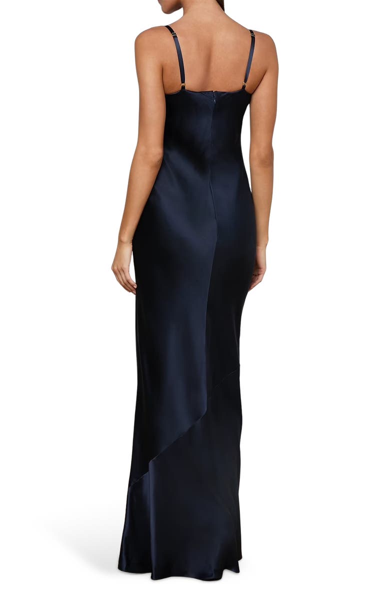 L'AGENCE Shayla Lace Trim Silk Satin Maxi Slipdress, Alternate, color, Midnight
