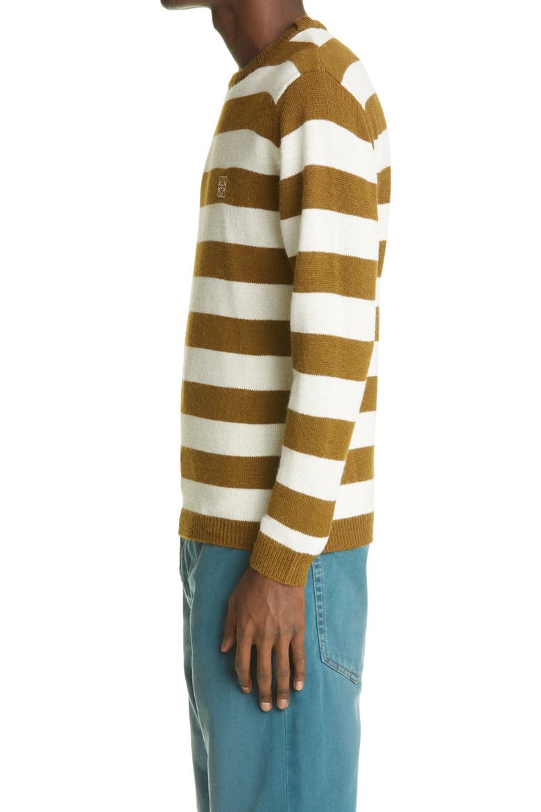 Stripe Anagram Logo Embroidered Sweater, Alternate, color, WHITE/KHAKI GREEN