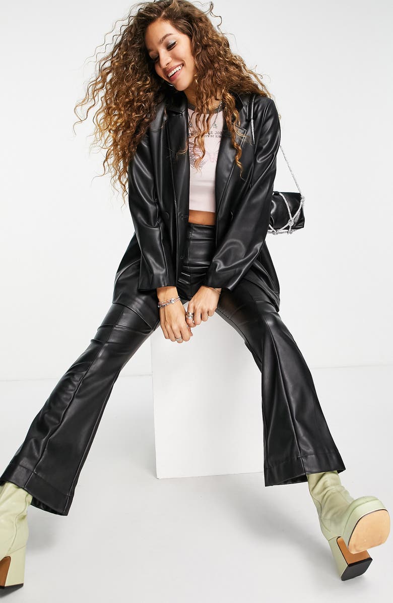 Topshop Double Breasted Faux Leather Blazer, Alternate, color,