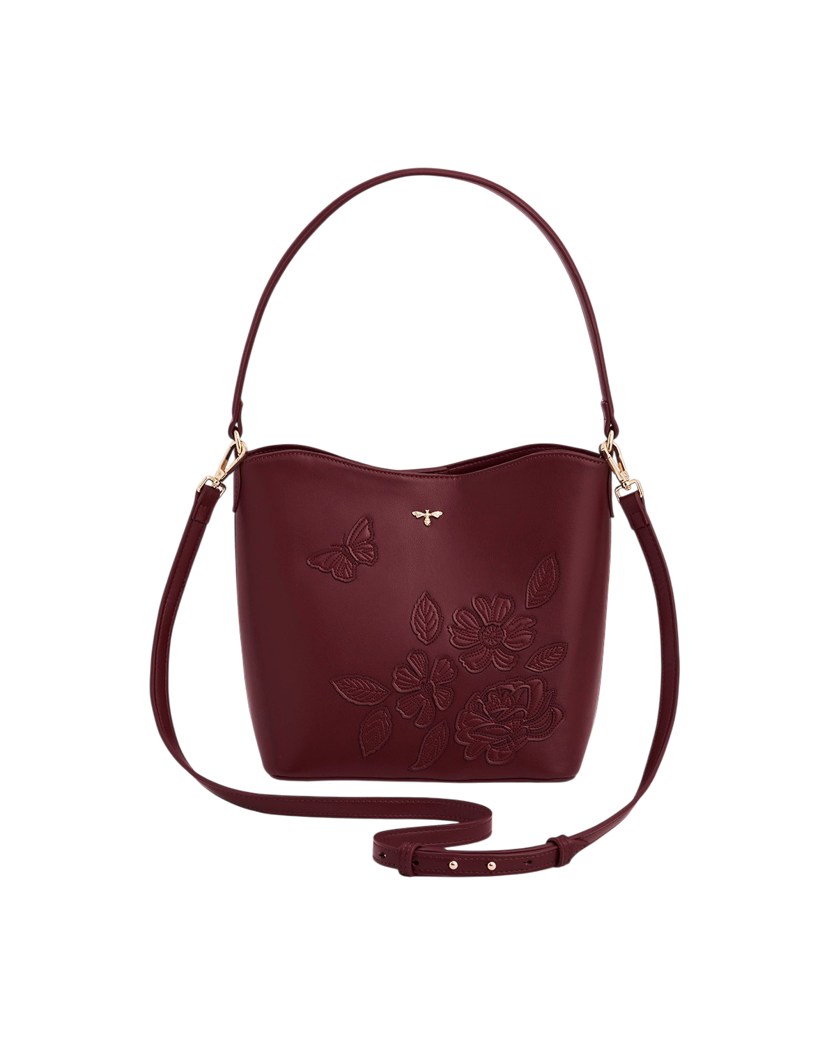 Floral Applique Margot Bucket Purse, Alternate, color, Burgundy