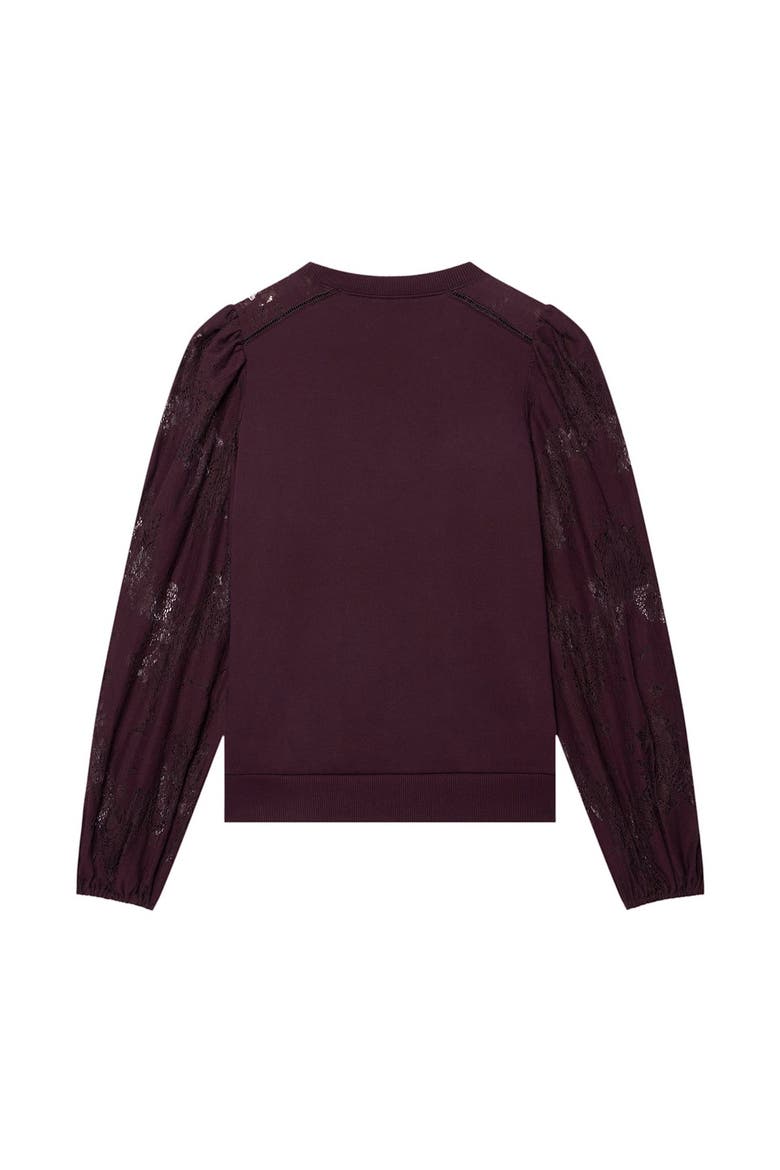 Cotton Blend Lace Sleeve Sweatshirt, Alternate, color, Burgundy