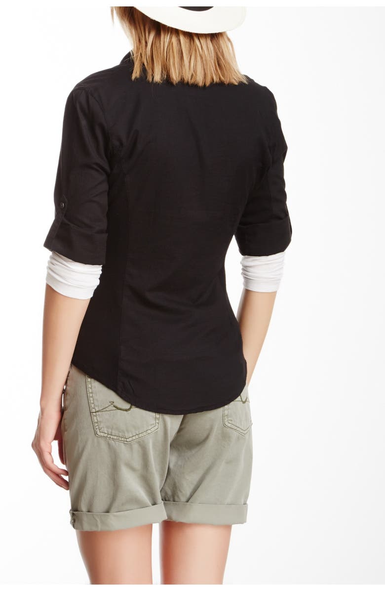 James Perse Three-Quarter Sleeve Button-Up Shirt, Alternate, color, Black