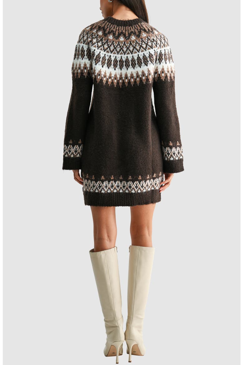 Fair Isle Crewneck Sweater Minidress, Alternate, color, CHOCOLATE TAUPE
