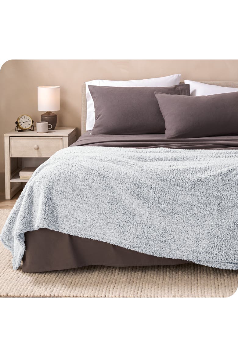 Tipped Faux Shearling Blanket, Alternate, color, Dusty Blue