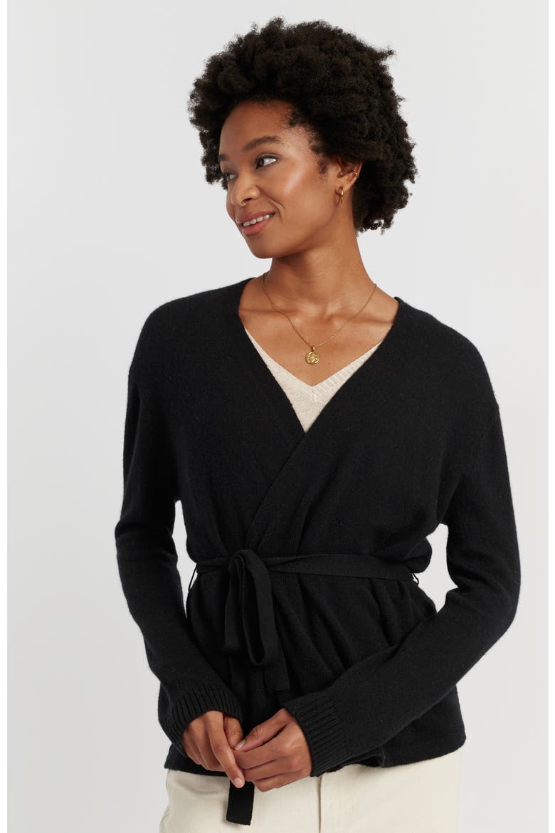 Lightweight Wool-Cashmere Wrap Cardigan, Main, color, Black