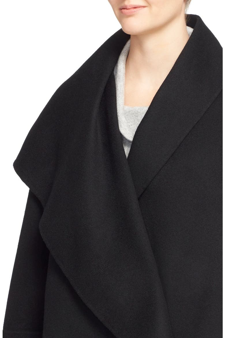 Drape Neck Wool Blend Coat, Alternate, color, BLACK