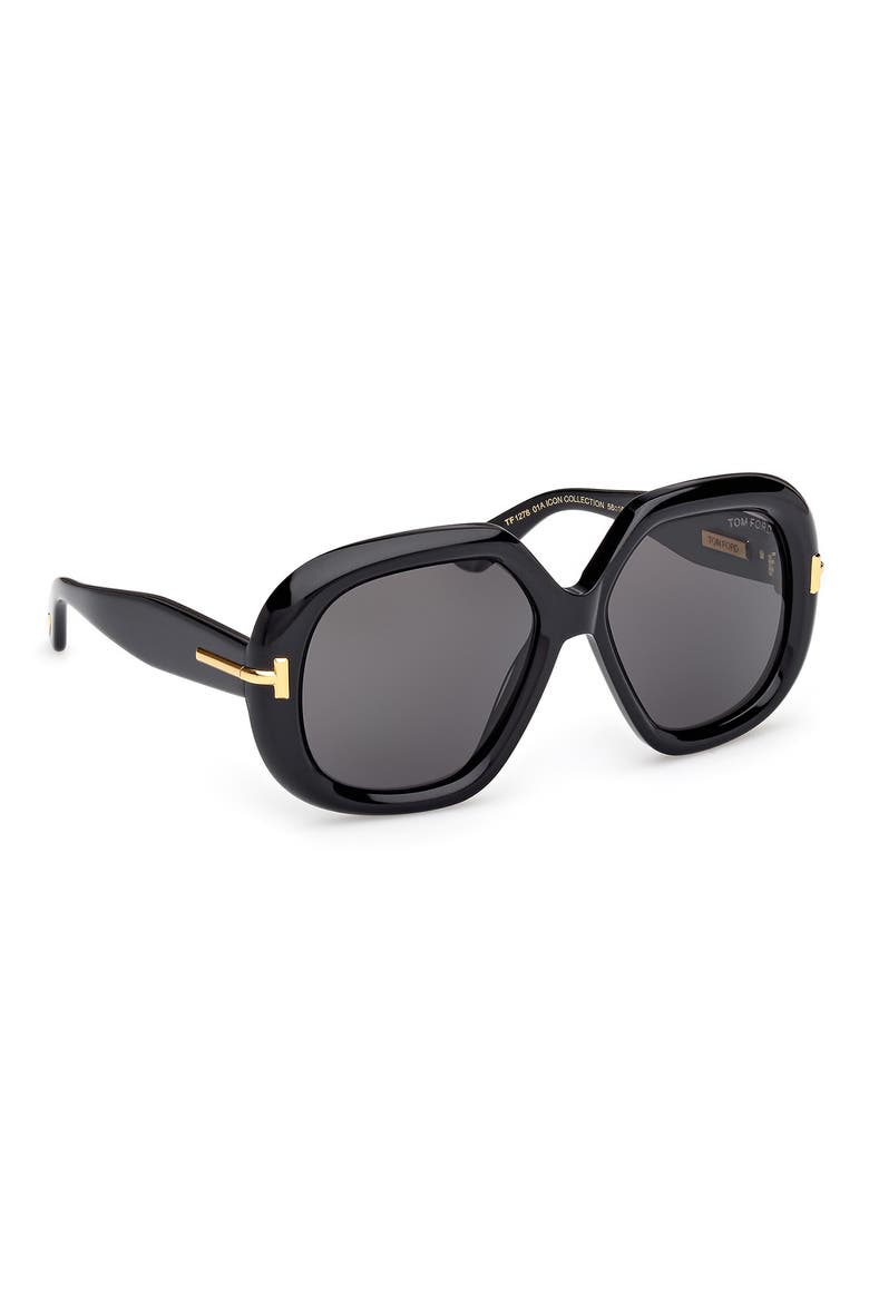 56mm Geometric Sunglasses, Alternate, color, SHINY BLACK BEVELED/ SMOKE