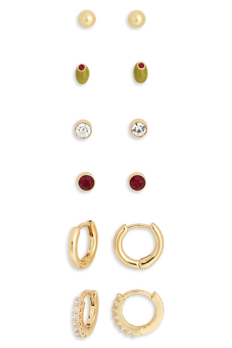 6-Pack Olive Assorted Earrings Set, Alternate, color, GREEN MULTI- GOLD