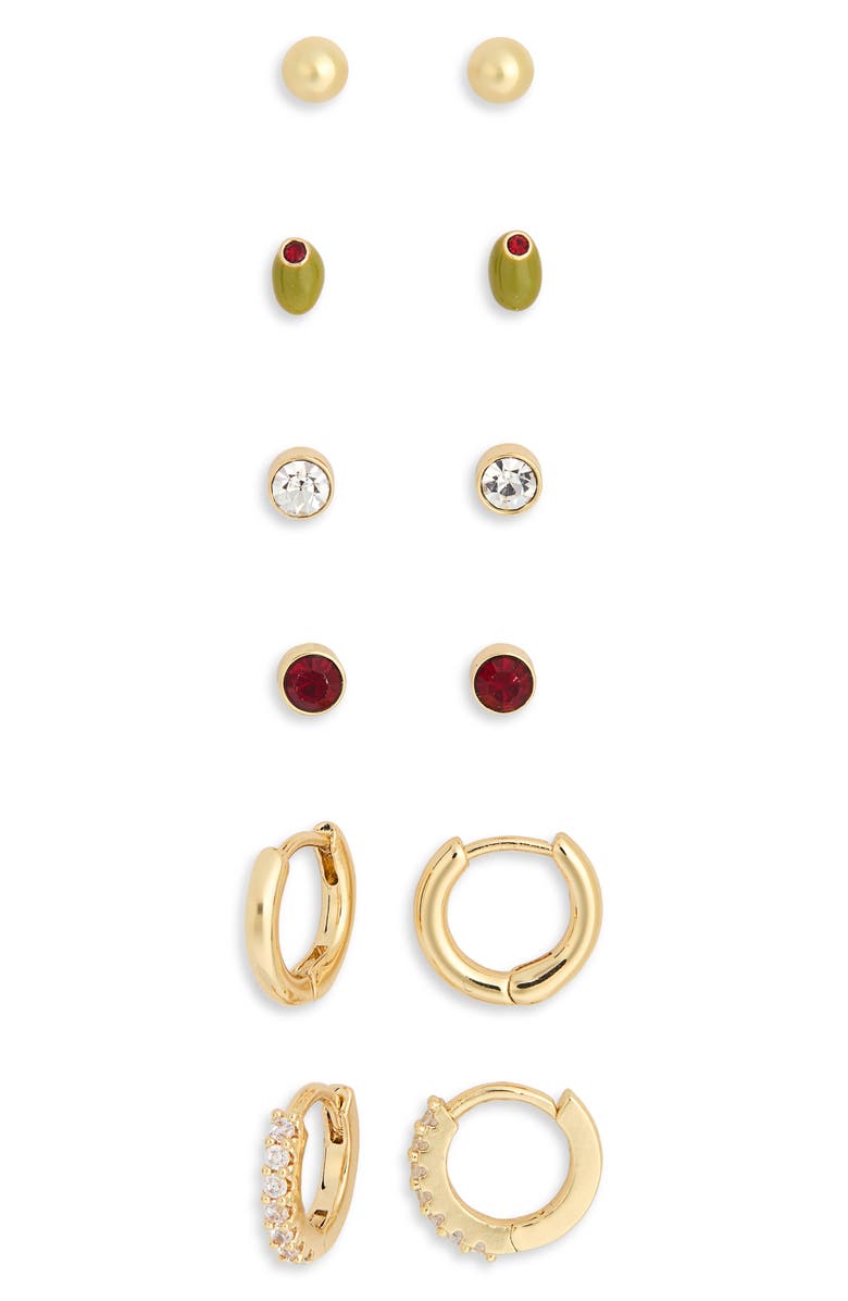 Leith 6-Pack Olive Assorted Earrings Set, Alternate, color, Green Multi- Gold