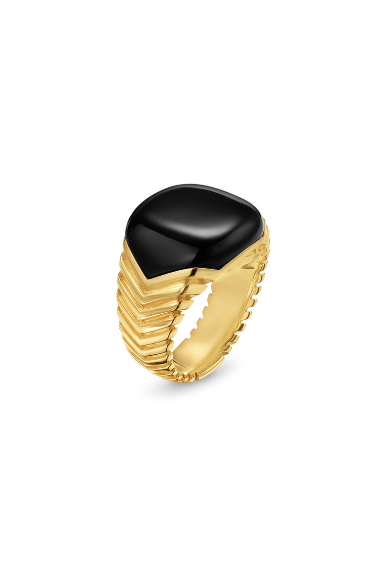 Chevron Signet Ring in 18K Yellow Gold with Black Onyx, Alternate, color, GOLD