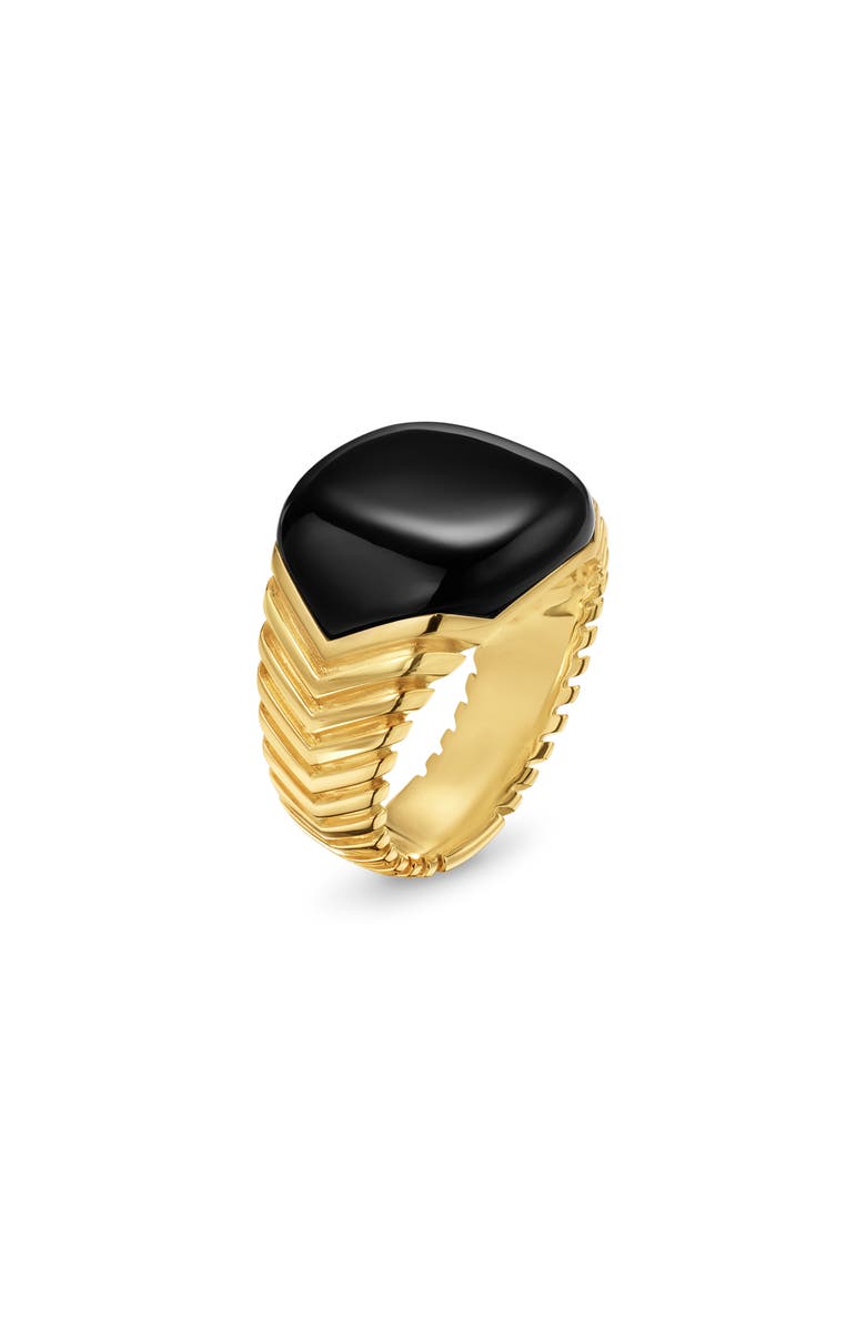 David Yurman Chevron Signet Ring in 18K Yellow Gold with Black Onyx, Alternate, color, Gold