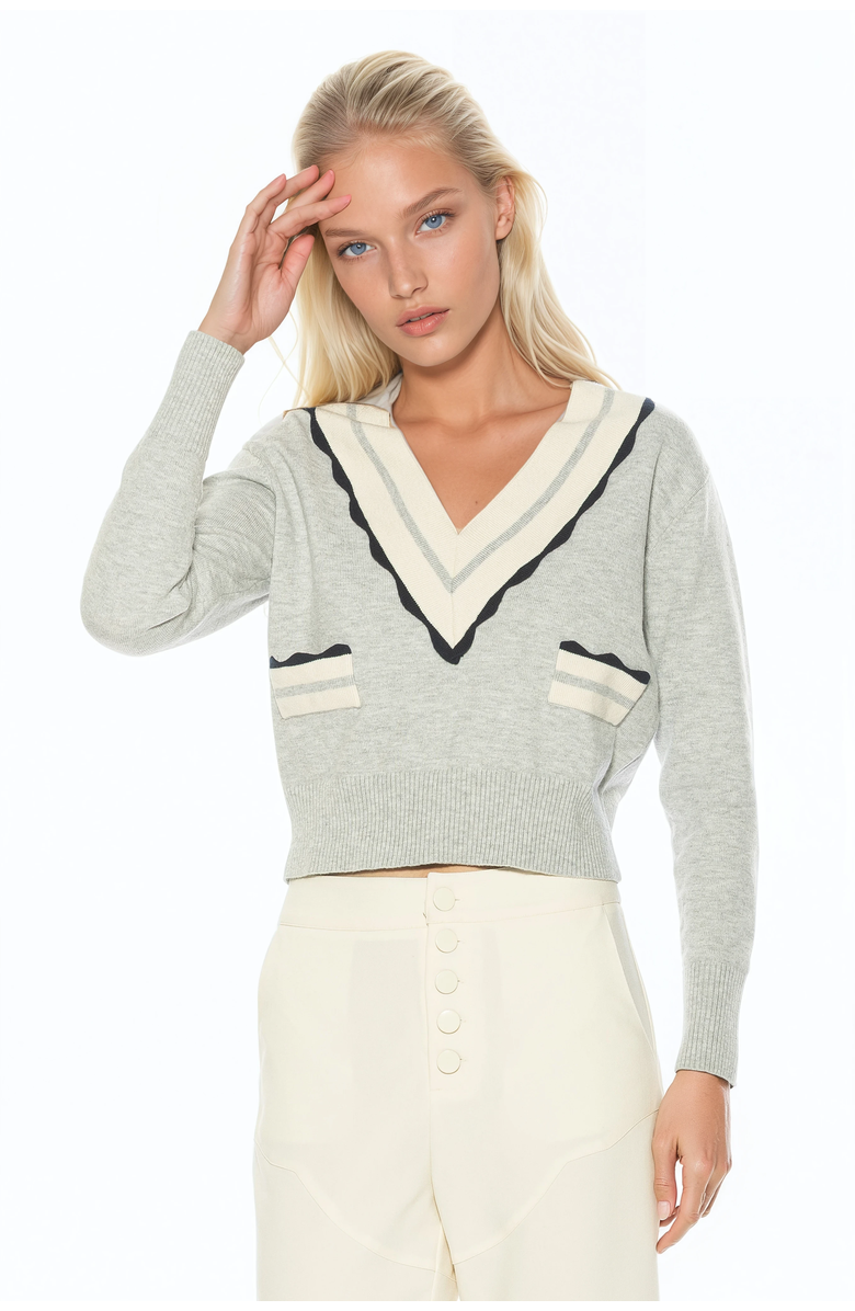 Alexia Admor Arden Deep V Contrast Trim Cardigan, Main, color, Grey
