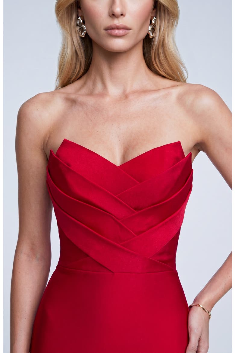 Strapless Layered Tulip Bodice Mermaid Evening Gown, Alternate, color, Red