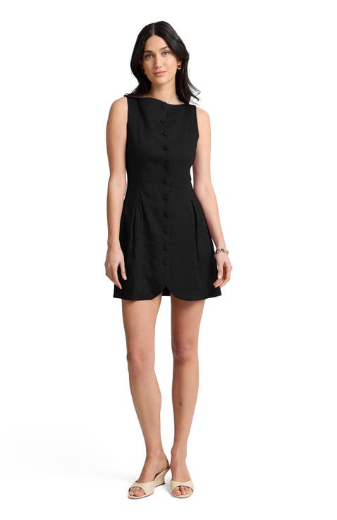 Boatneck Button Front Dress