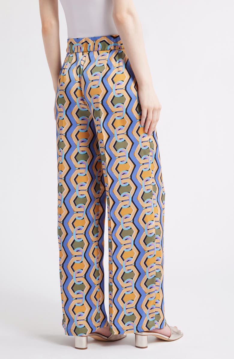 Tahari ASL Geo Print Wide Leg Satin Pants, Alternate, color, Blue Chains