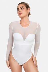 Popilush Sheer Mesh Sultry Date Night & Cocktail Long Sleeve Bodysuit