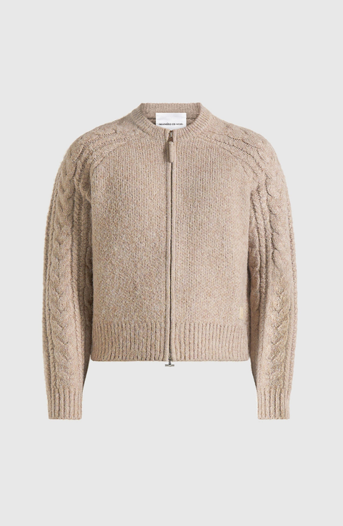 Gaby Speckled Cable Knit Zip Cardigan