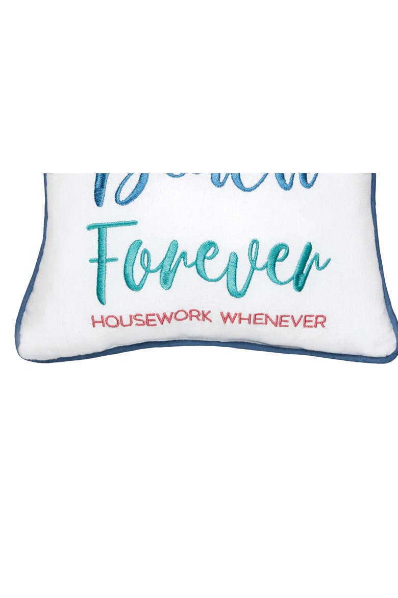 "Beach Forever Housework Whenever" Cotton Blend Mini Accent Pillow 10" x 10", Alternate, color, White