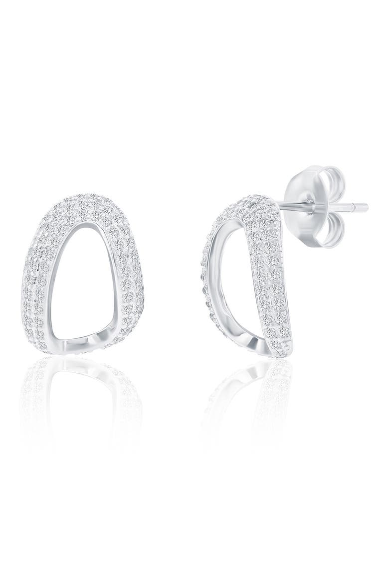 Pavé Cubic Zirconia Oval Stud Earrings & Pendant Necklace Set, Alternate, color, SILVER