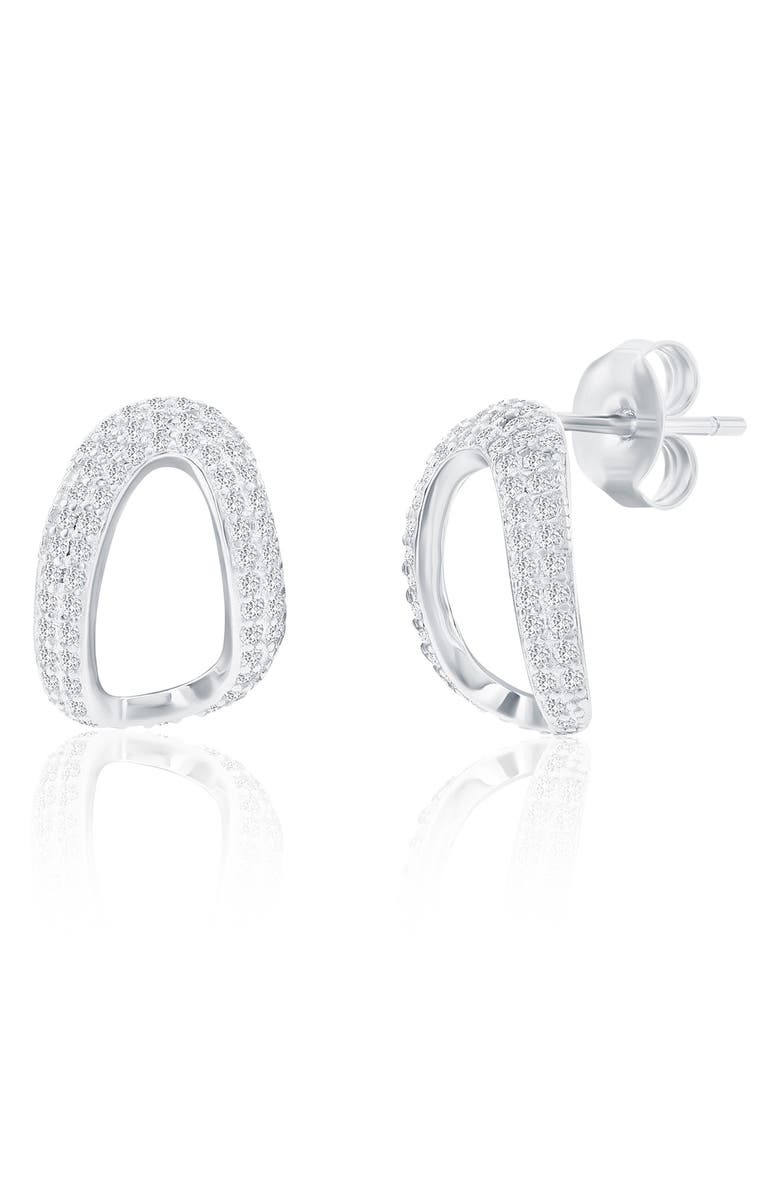 SIMONA Pavé Cubic Zirconia Oval Stud Earrings & Pendant Necklace Set, Alternate, color, Silver