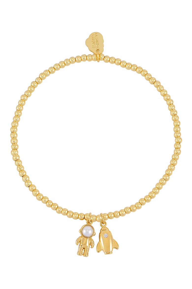 Spaceship and Astronaut Charm Stretch Bracelet, Main, color, GOLD PLATED