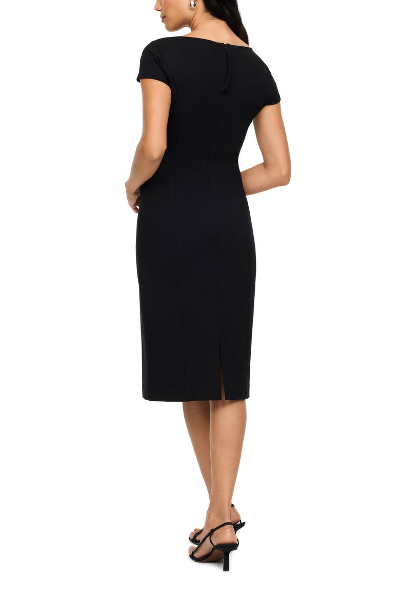 Ponte Cap Sleeve Midi Dress, Alternate, color, CLASSIC BLACK