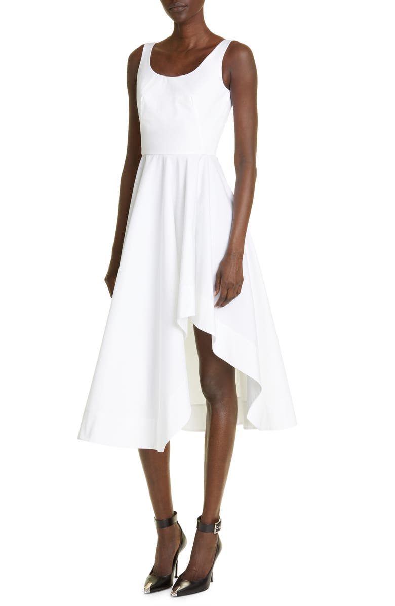 McQueen Asymmetric Cotton Poplin Midi Dress, Alternate, color, 