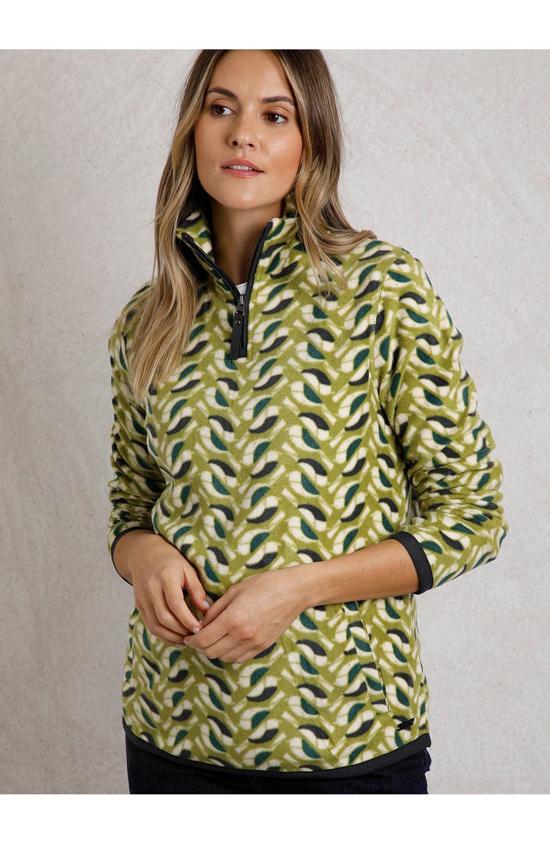 Weird Fish Reena 1/4 Zip Printed Microfleece, Alternate, color, Warm Olive