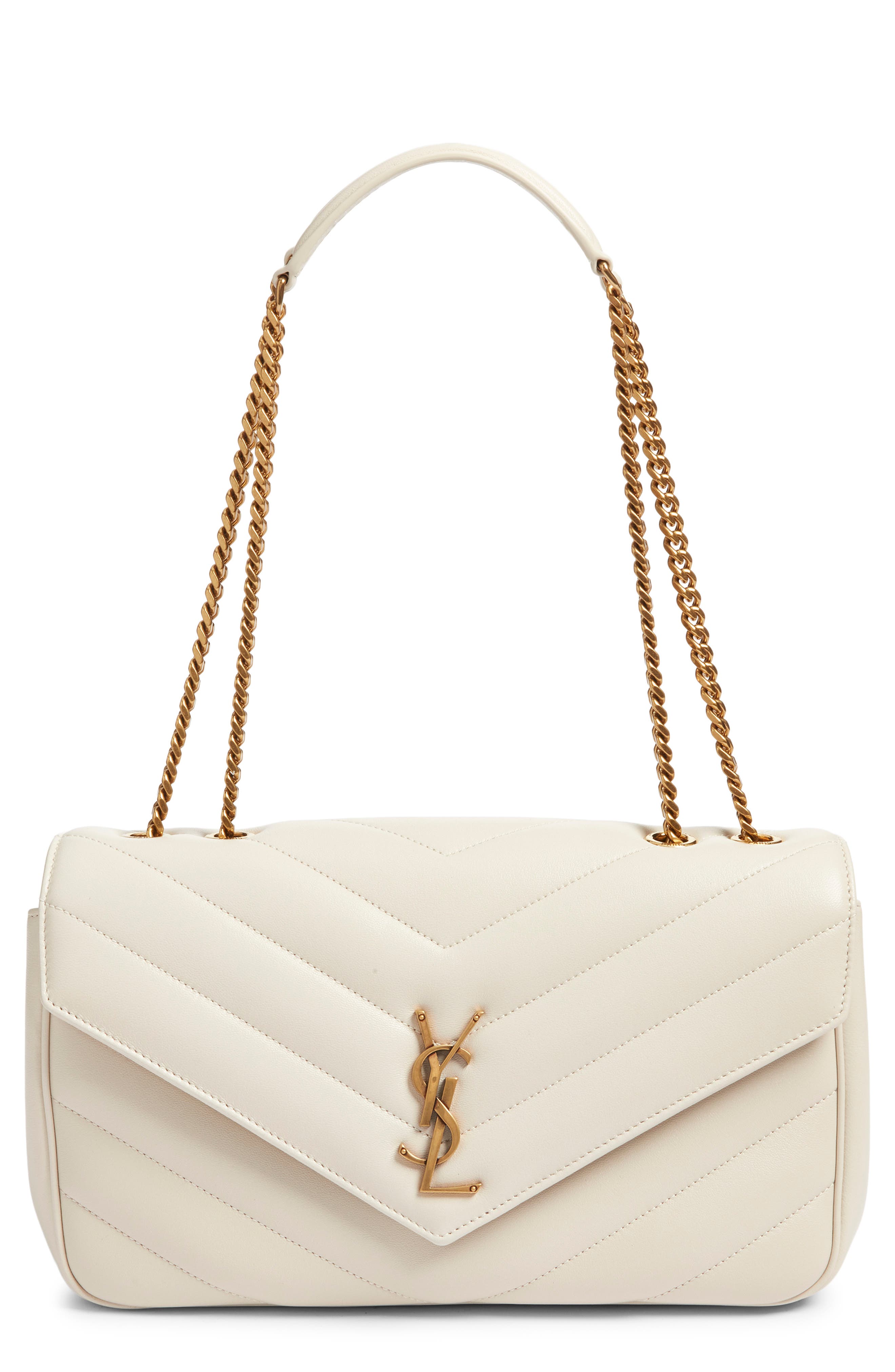 Saint Laurent Medium Loulou Quilted Leather Shoulder Bag, Main, color, Blanc Vintage