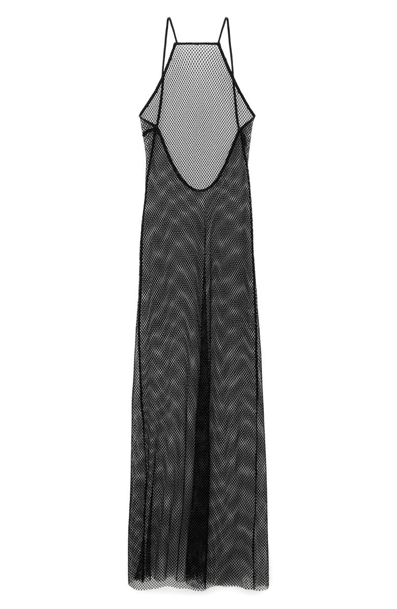 MANGO Crystal Mesh Maxi Dress, Alternate, color, Black
