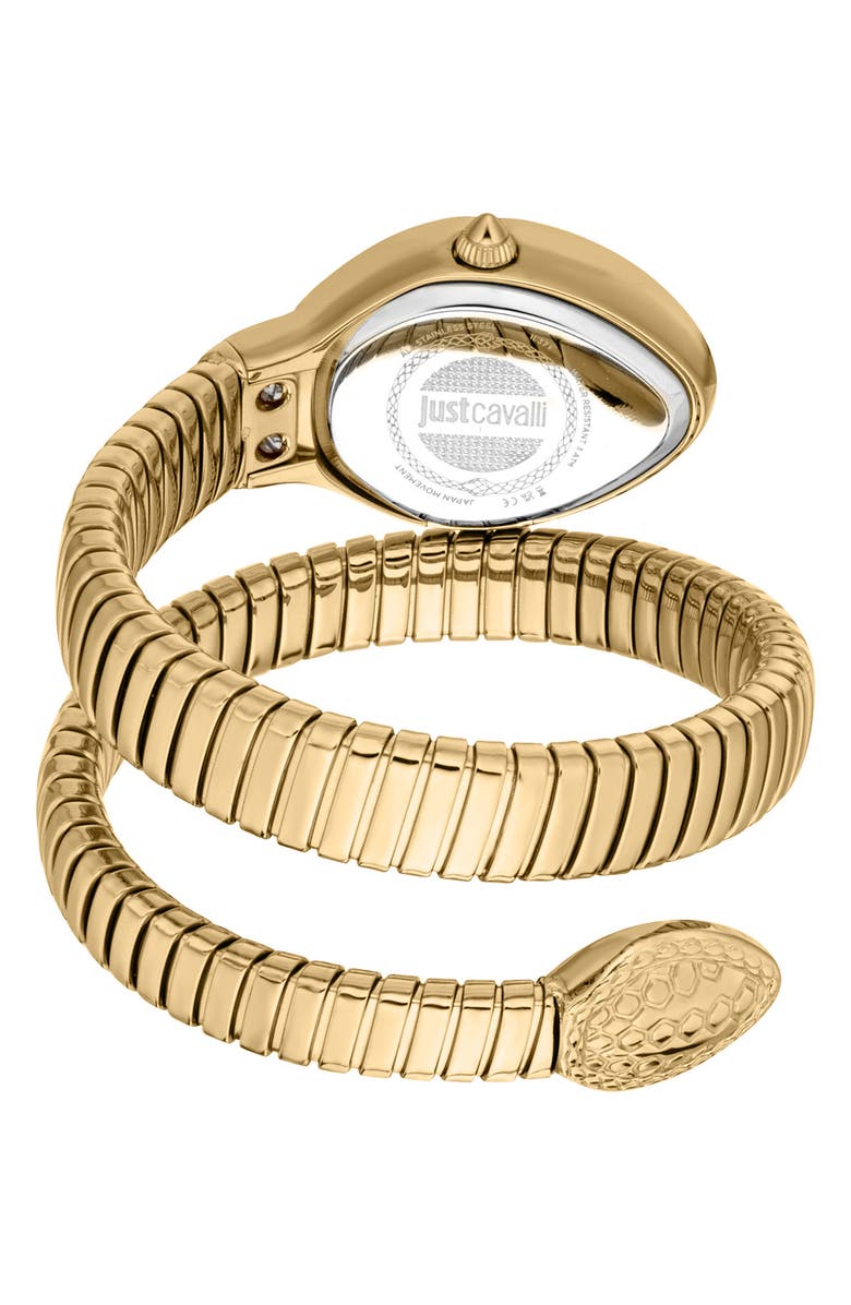 Just Cavalli Snake Wraparound Bracelet Watch, 20mm x 34.5mm, Alternate, color, Gold