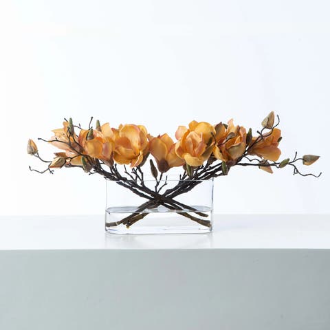 Golden Hour Magnolia Branch Blooms in Oval Pocket Vase